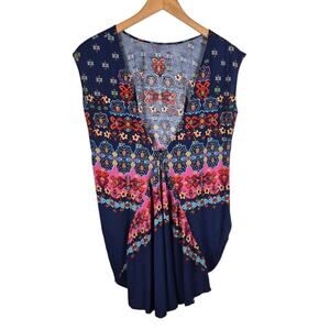 Thyme And Honey Boho Tunic Top Multi-Color Sleeveless V-Neck Medallion Print S